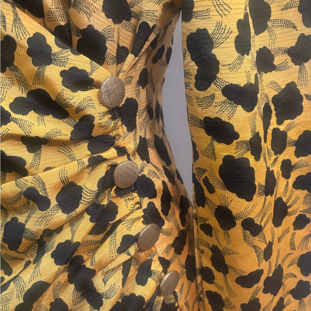 Vintage Yellow and Black Pattern Long Sleeve Dress - S - Picture 3 of 14